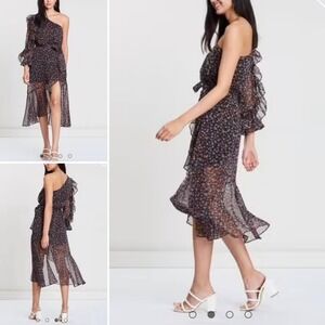 La Maison Talulah Floral Print‎ One Shoulder Ruffle Midi Dress Party Cocktail XS
